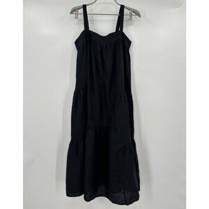 Quince Linen Trapeze Midi Dress sz XS Black NWT Sleeveless Tiered Flowy